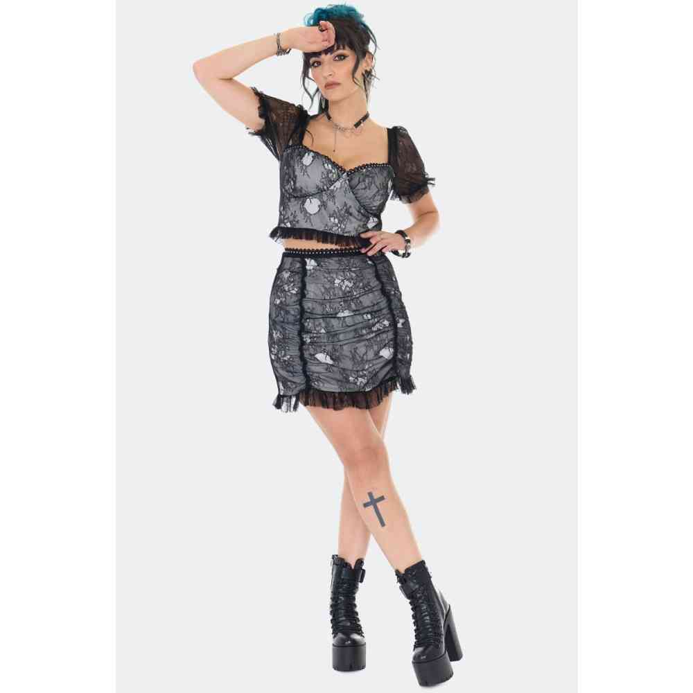 Jawbreaker - Ruched Lace With Frills Korte rok - Zwart